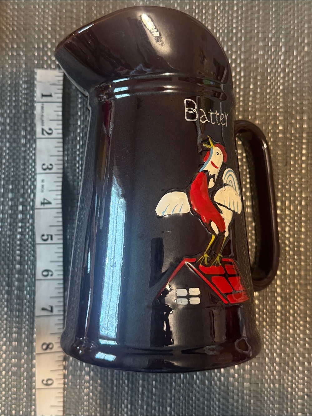 Dark Brown Ceramic Bird Pitcher with Red Accent